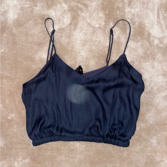 Navy blue satin crop top - Picture 3 of 4